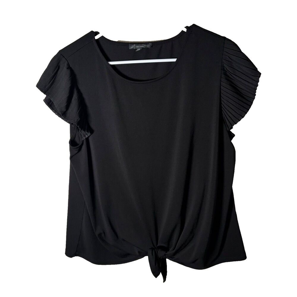 Adrianna Papell Blouse Women's Large Short Sleeve Tie Career Shirt Top